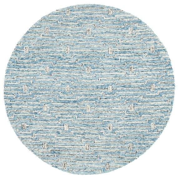 SAFAVIEH Micro-Loop Aspen Geometric Area Rug, Light Blue/Ivory, 5' x 5' Round