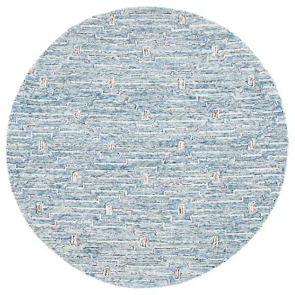 SAFAVIEH Micro-Loop Aspen Geometric Area Rug, Light Blue/Ivory, 5' x 5' Round