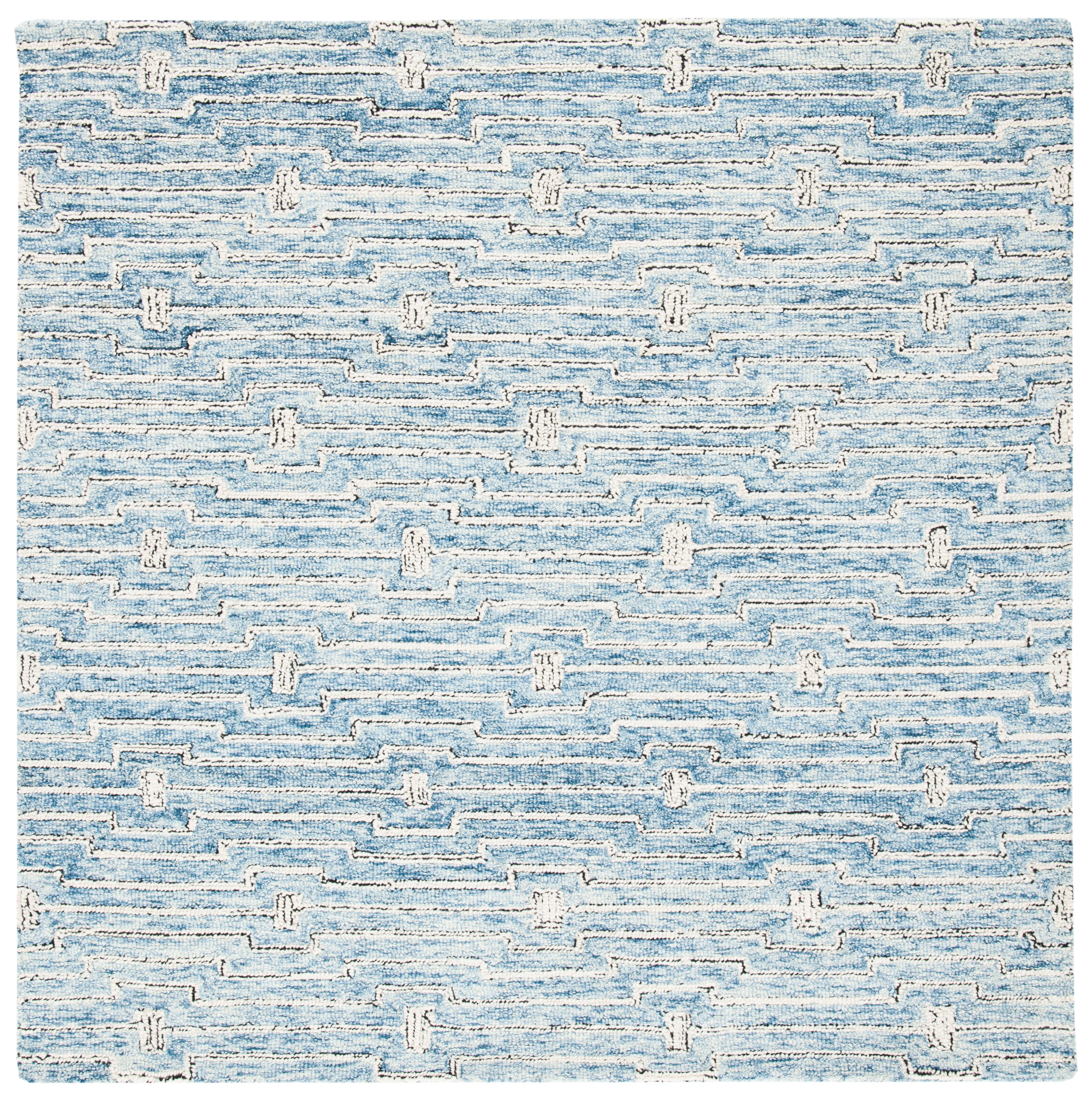 Handmade Light Blue Wool Tufted Square Rug 5'