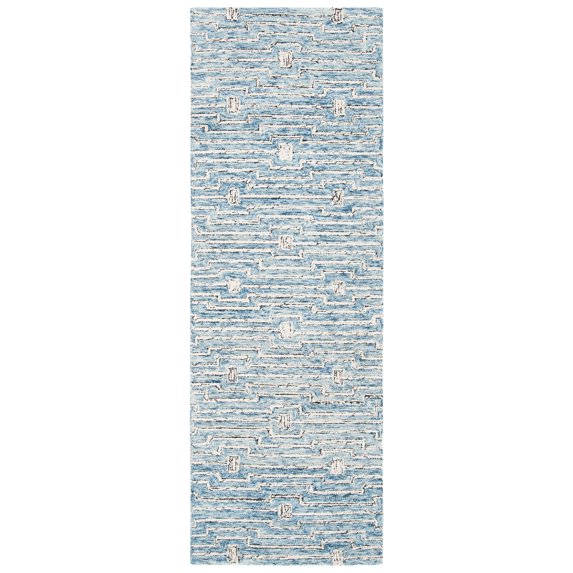 SAFAVIEH Micro-Loop Aspen Geometric Runner Rug, Light Blue/Ivory, 2'3" x 7'