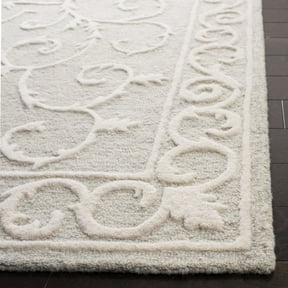SAFAVIEH Micro-Loop Asteria Floral Bordered Wool Runner Rug, Light Grey/Ivory, 2'3" x 7'