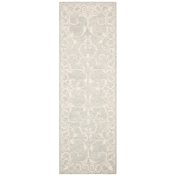 SAFAVIEH Micro-Loop Asteria Oriental Runner Rug, Light Grey/Ivory, 2'3" x 11'
