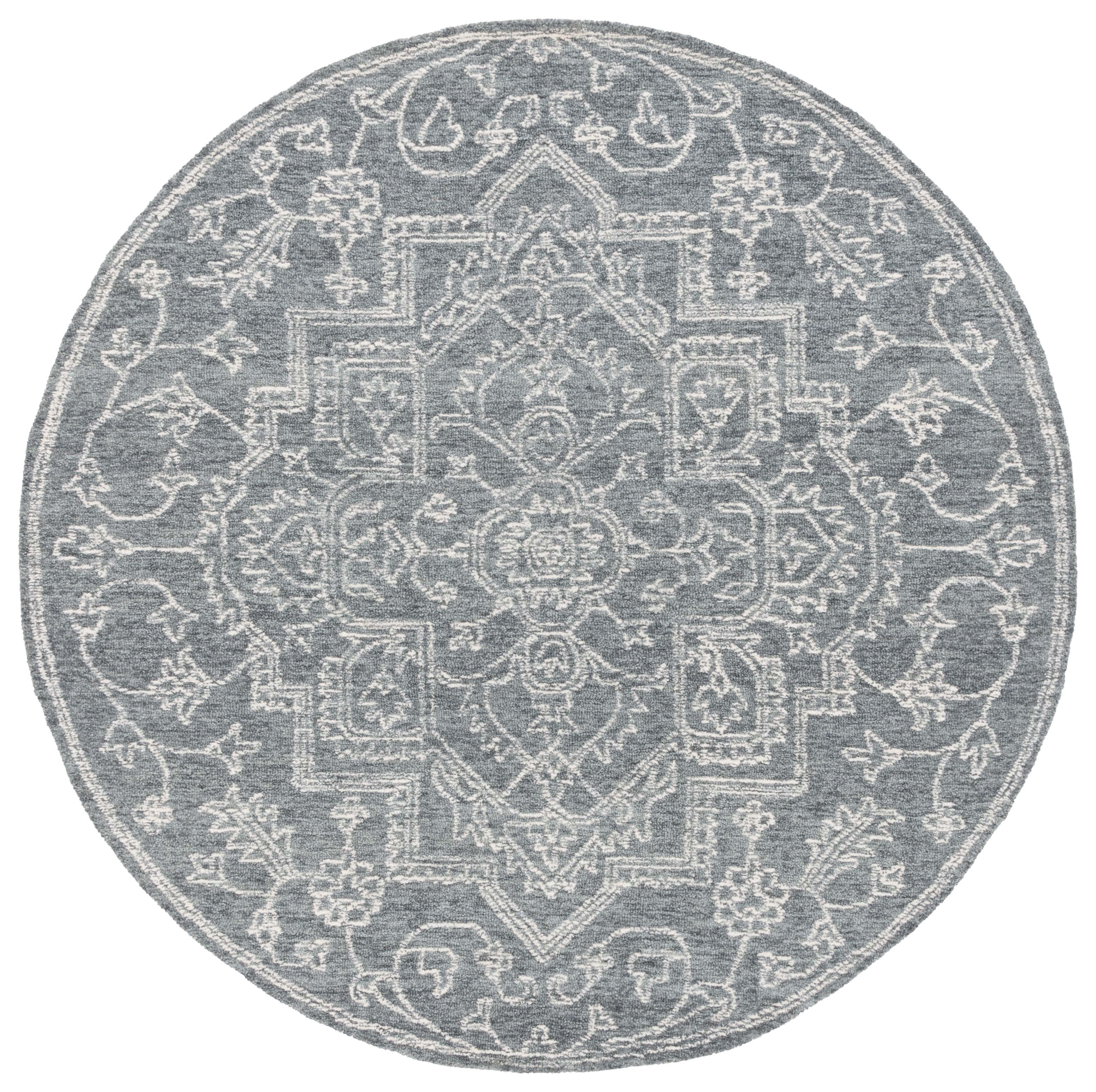 SAFAVIEH Micro-Loop Austen Medallion Area Rug, Grey/Ivory, 6' x 6' Round