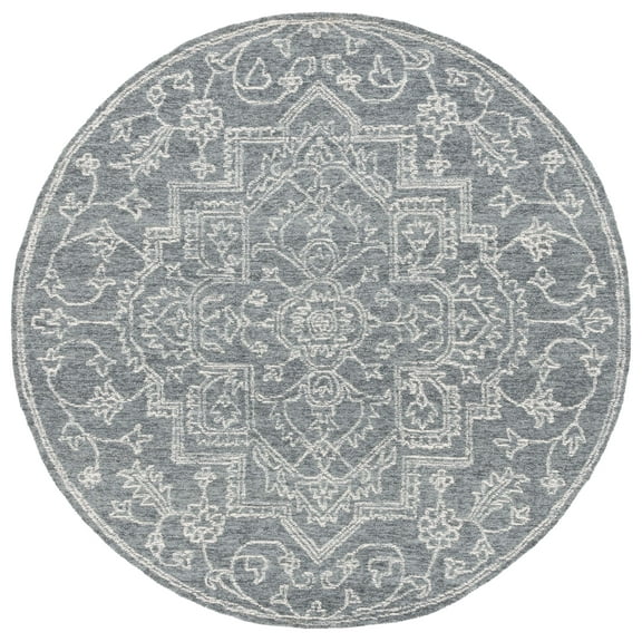 SAFAVIEH Micro-Loop Austen Medallion Area Rug, Grey/Ivory, 6' x 6' Round