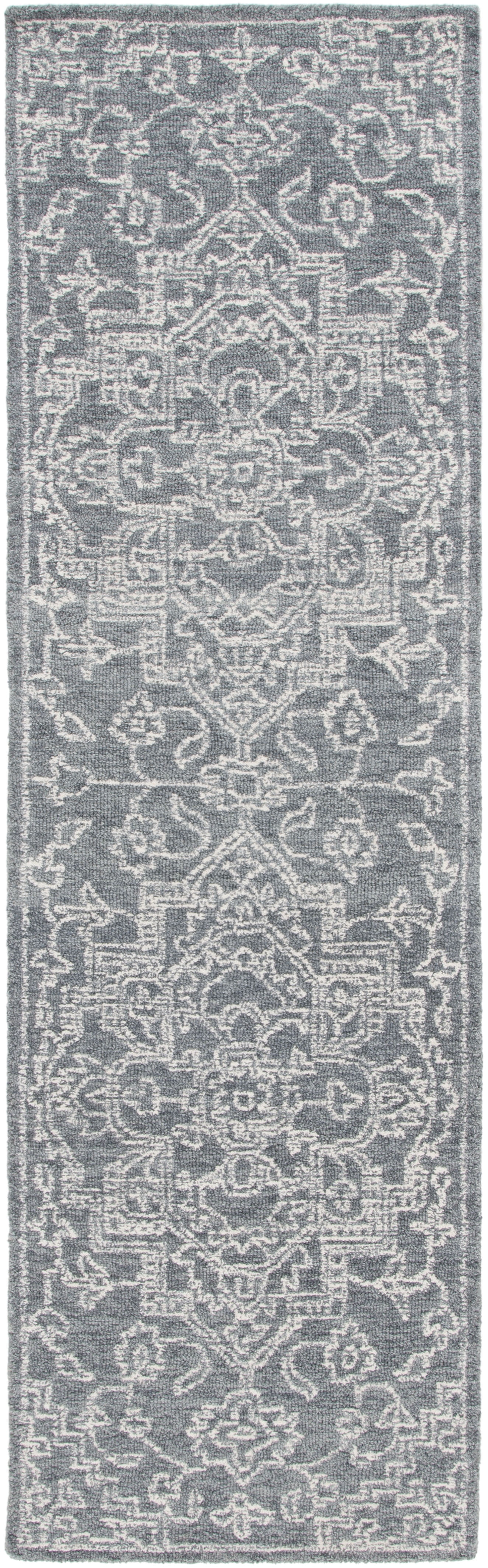 SAFAVIEH Micro-Loop Austen Medallion Runner Rug, Grey/Ivory, 2'3" x 8'