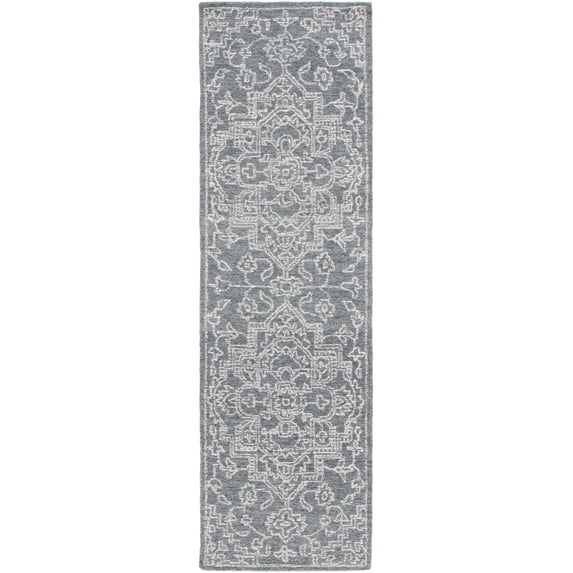 SAFAVIEH Micro-Loop Austen Medallion Runner Rug, Grey/Ivory, 2'3" x 8'