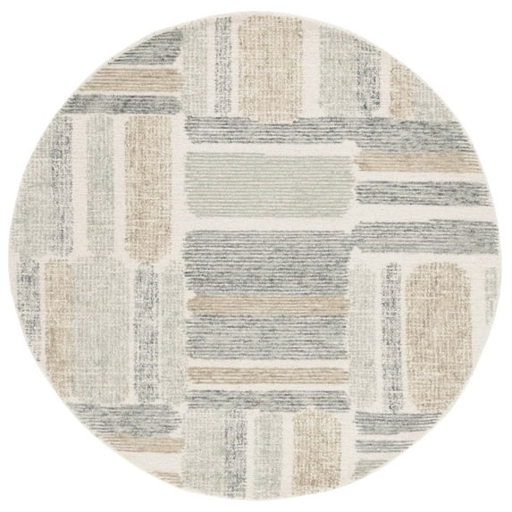SAFAVIEH Micro-Loop Bedelia Geometric Striped Area Rug, Ivory/Grey, 5' x 5' Round