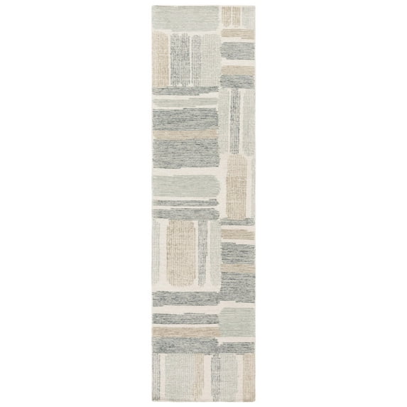 SAFAVIEH Micro-Loop Bedelia Geometric Striped Runner Rug, Ivory/Grey, 2'3" x 9'
