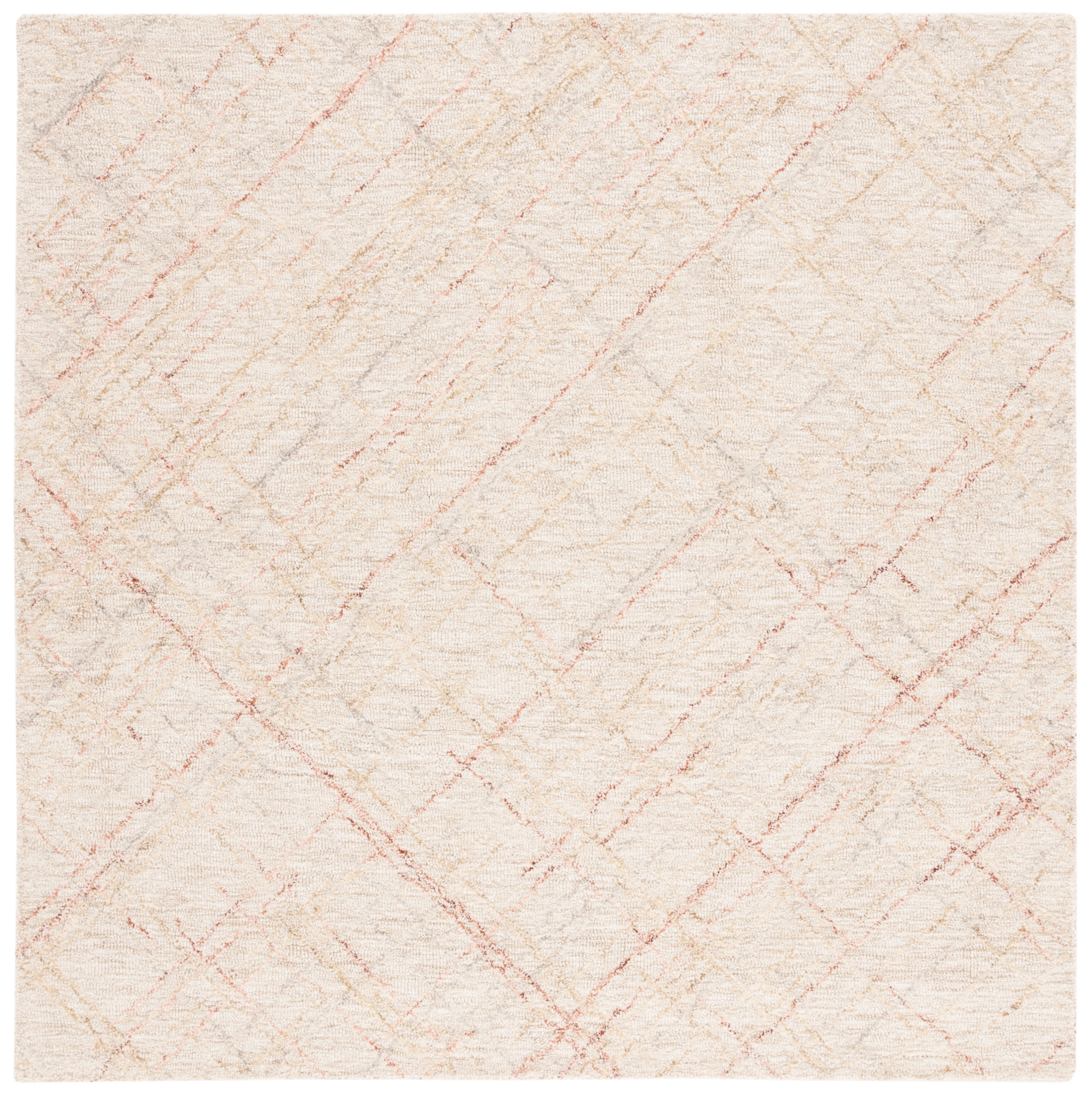 SAFAVIEH Micro-Loop Beth Distressed Area Rug, Ivory/Red, 6' x 6' Square