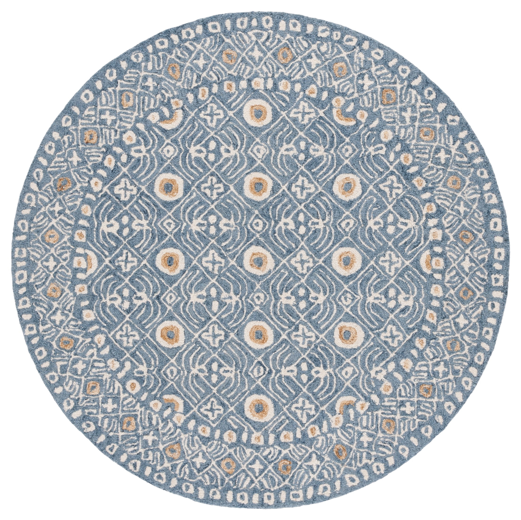SAFAVIEH Micro-Loop Blazhe Floral Area Rug, Blue/Ivory, 5' x 5' Round