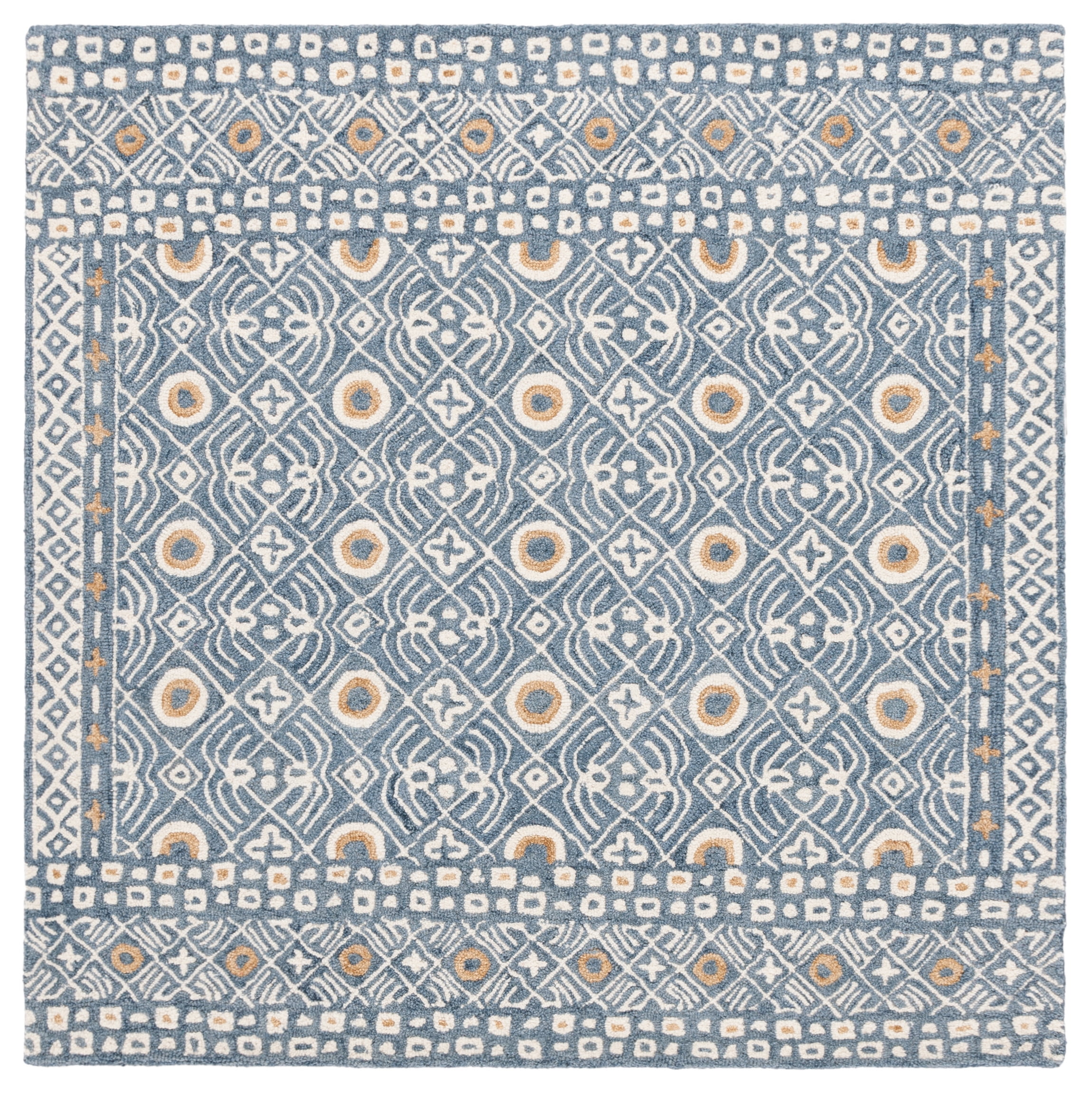 SAFAVIEH Micro-Loop Blazhe Floral Area Rug, Blue/Ivory, 5' x 5' Square
