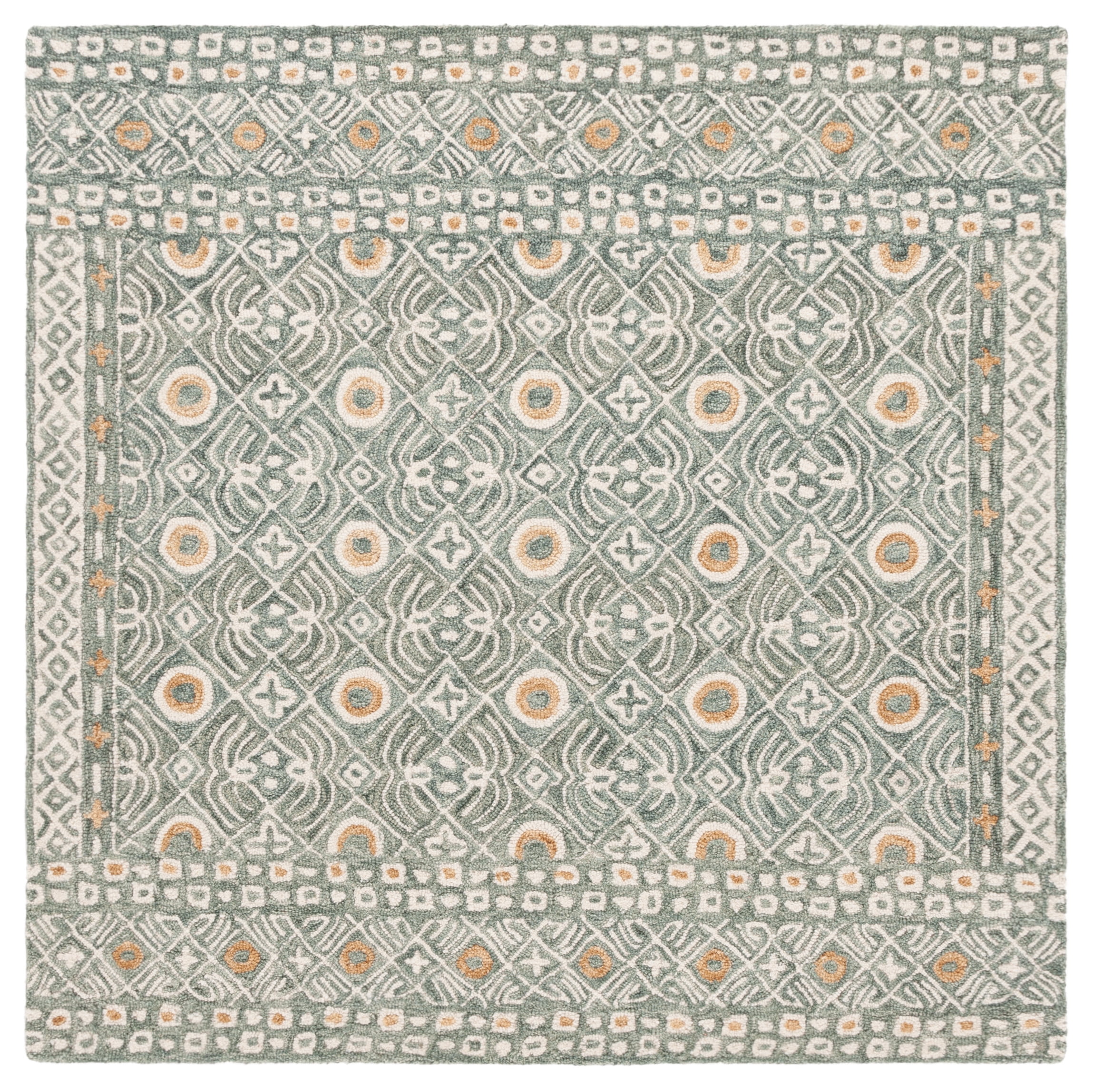 SAFAVIEH Micro-Loop Blazhe Floral Area Rug, Green/Ivory, 5' x 5' Square