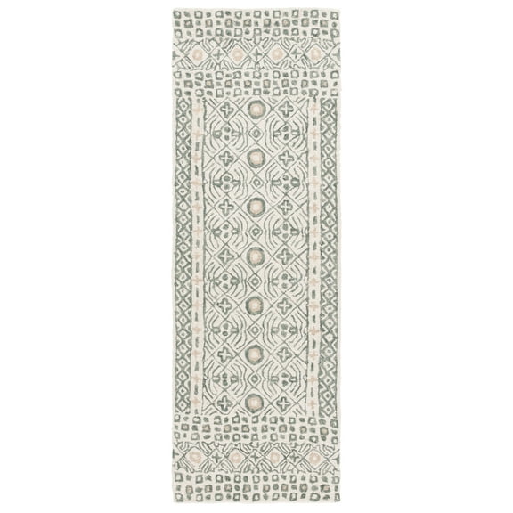 SAFAVIEH Micro-Loop Blazhe Floral Runner Rug, Ivory/Gray, 2'3" x 7'