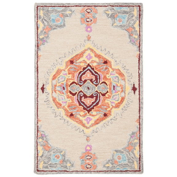 SAFAVIEH Micro-Loop Bosworth Floral Medallion Area Rug, Beige/Orange, 2'6" x 4'