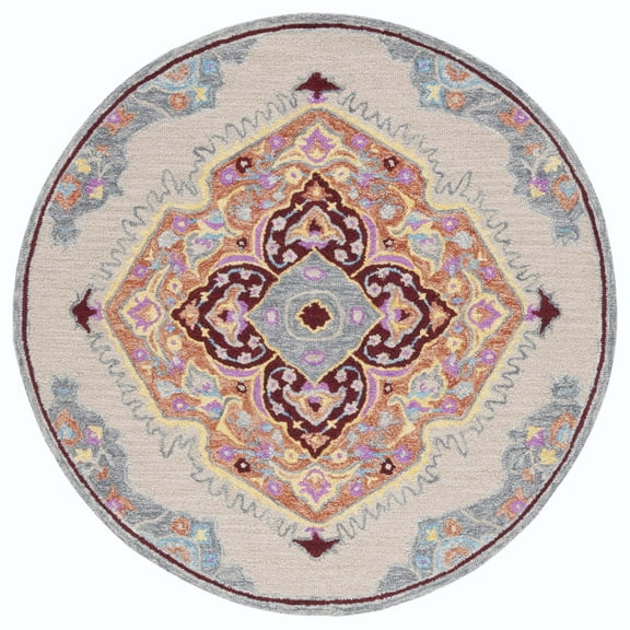 SAFAVIEH Micro-Loop Bosworth Oriental Area Rug, Beige/Orange, 5' x 5' Round