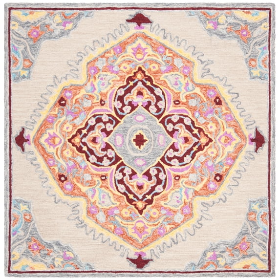 SAFAVIEH Micro-Loop Bosworth Oriental Area Rug, Beige/Orange, 5' x 5' Square