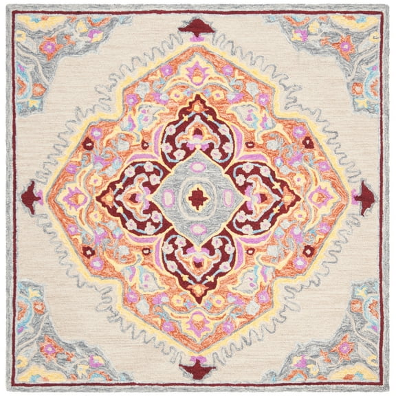 SAFAVIEH Micro-Loop Bosworth Oriental Area Rug, Beige/Orange, 5' x 5' Square