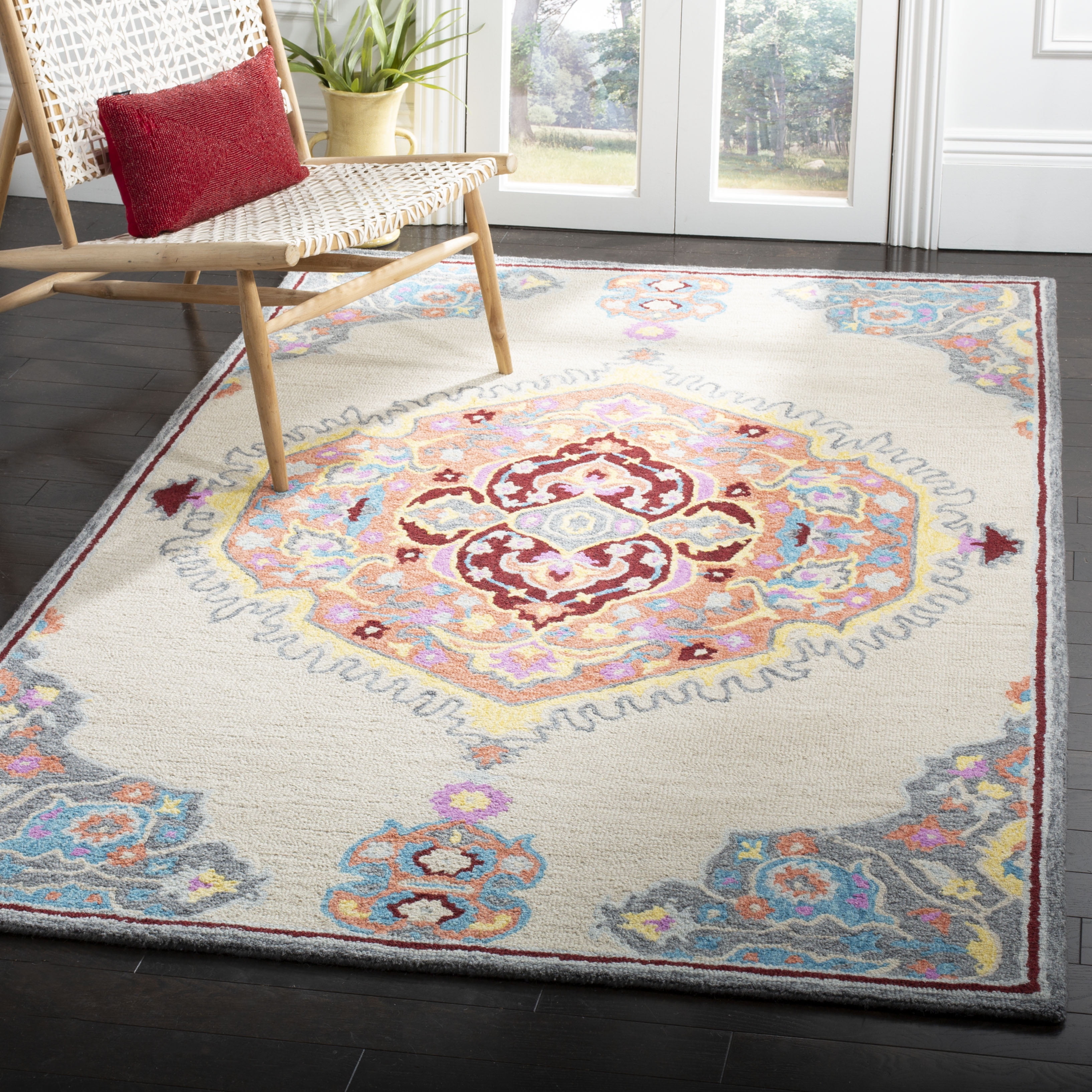 SAFAVIEH Micro-Loop Bosworth Floral Medallion Area Rug, Beige/Orange, 8' x 10'