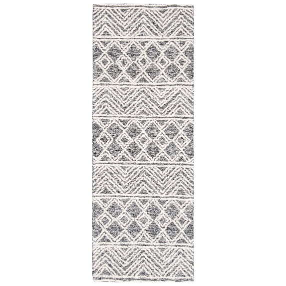 SAFAVIEH Micro-Loop Brayden Geometric Striped Wool Runner Rug, Ivory/Black, 2'3" x 7'