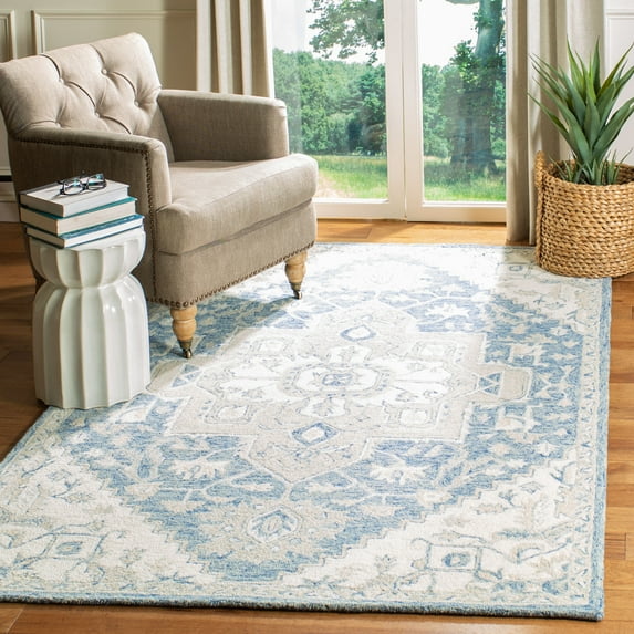 Safavieh Micro-Loop Braylon Floral Area Rug, Blue/Ivory, 3' x 3' Square