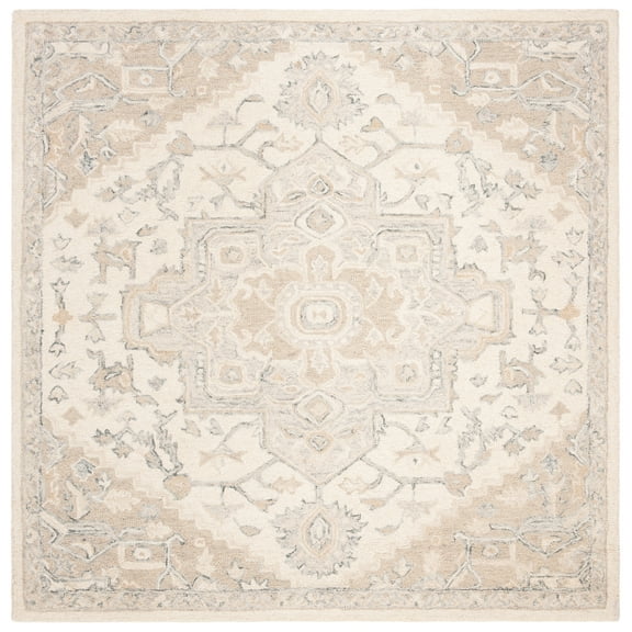 SAFAVIEH Micro-Loop Braylon Floral Area Rug, Ivory/Beige, 11' x 11' Square