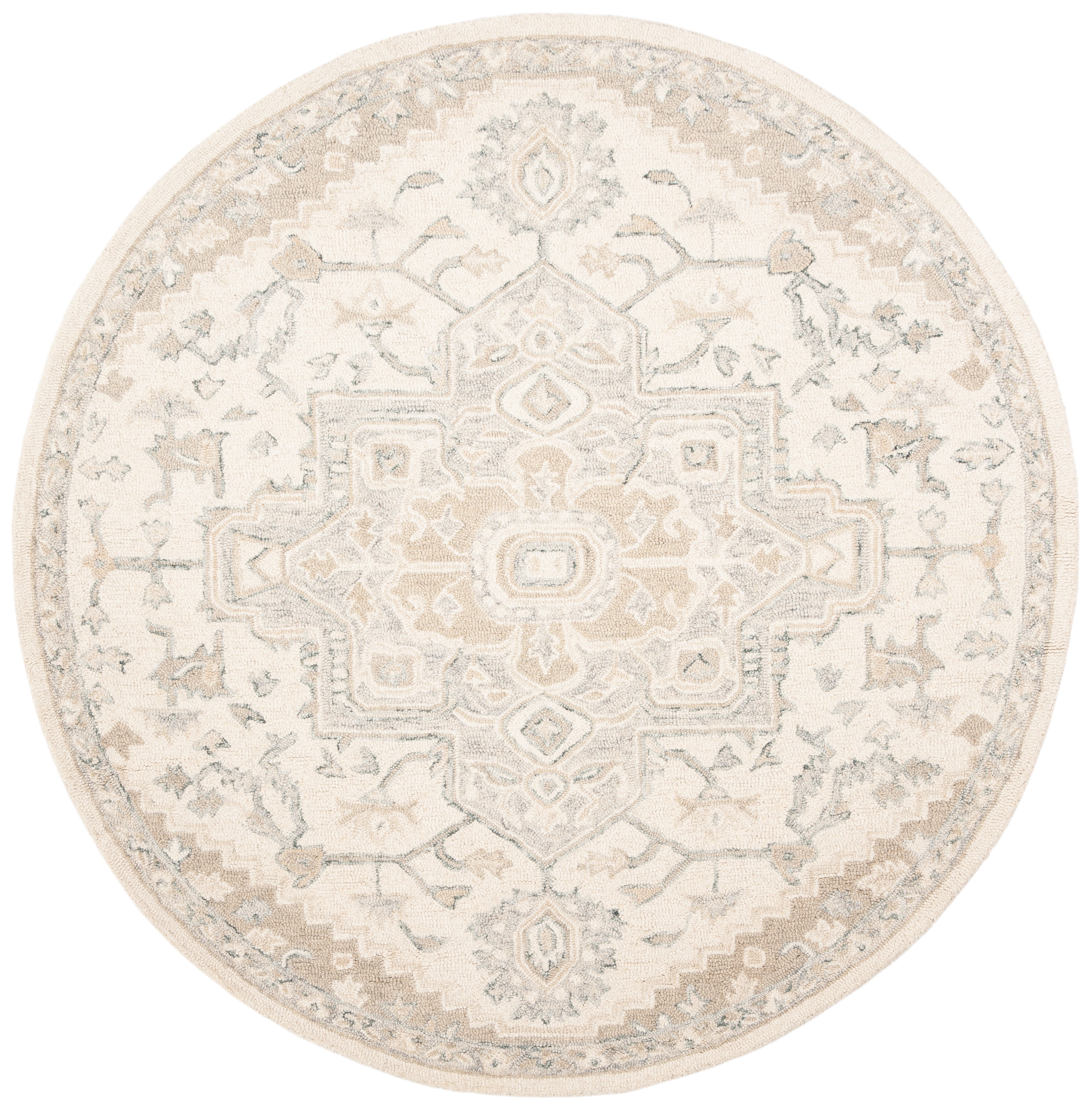 Ivory Medallion Handmade Wool Round Rug - 3 ft. Diameter