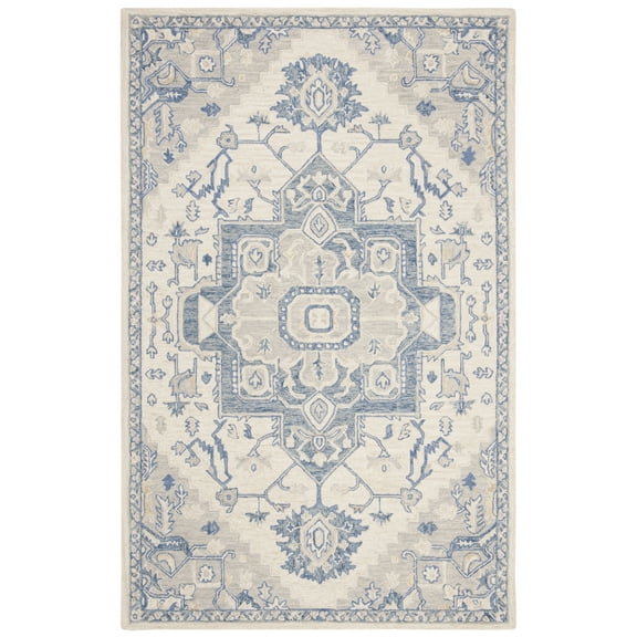 SAFAVIEH Micro-Loop Braylon Floral Area Rug, Ivory/Blue, 2' x 3'