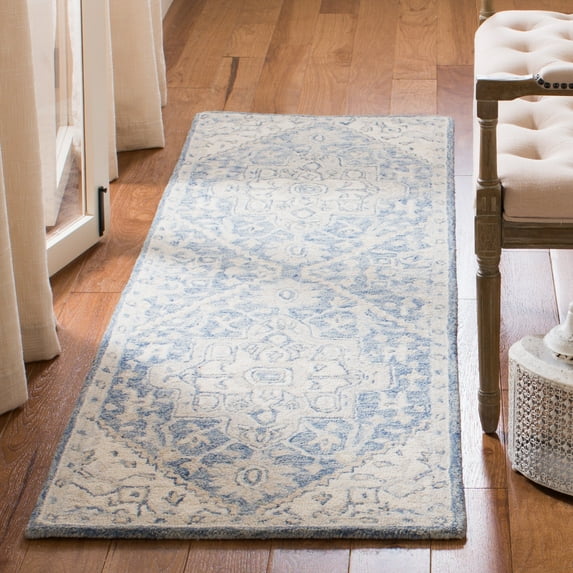 Safavieh Micro-Loop Braylon Floral Runner Rug, Blue/Ivory, 2'3" x 11'