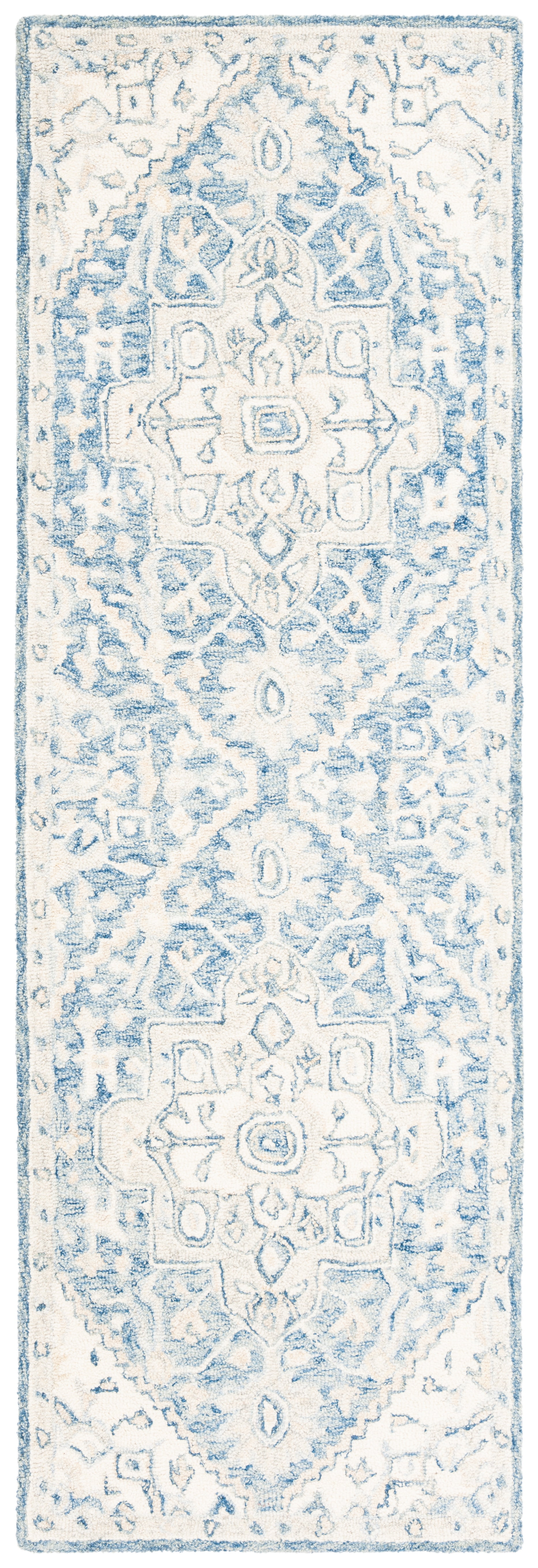 Ivory and Blue Handmade Wool Medallion Area Rug