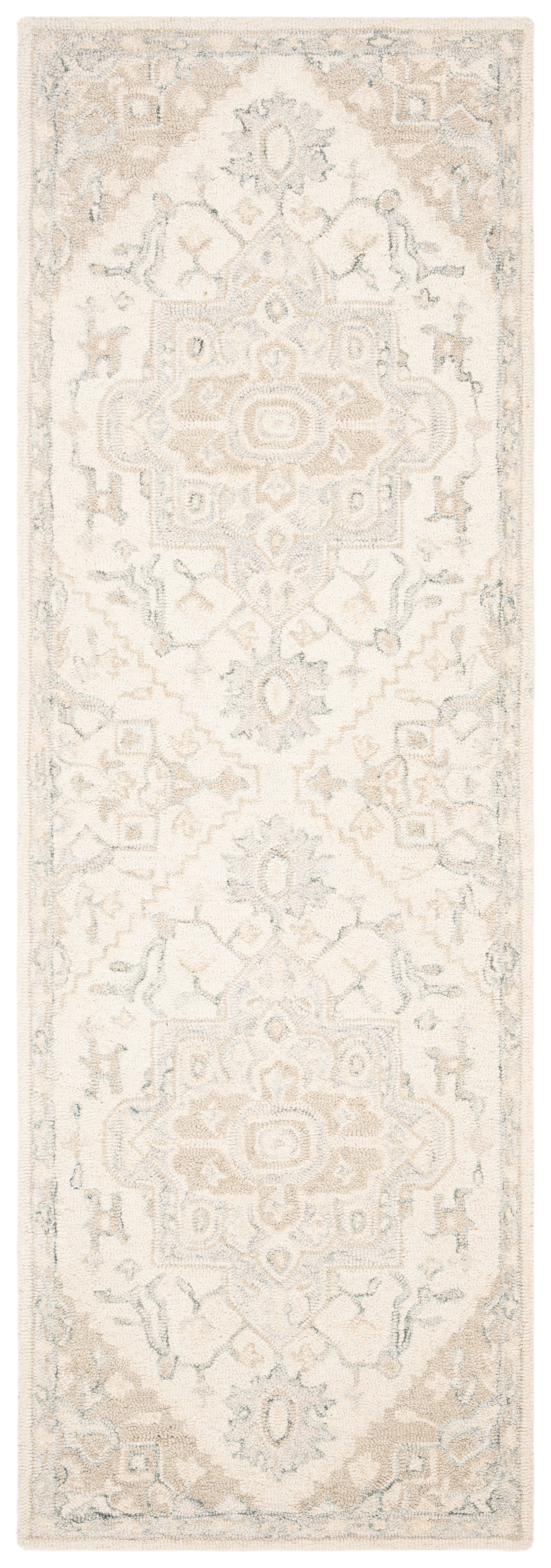 Ivory & Beige Handmade Wool Medallion Area Rug - 2'3" x 5'