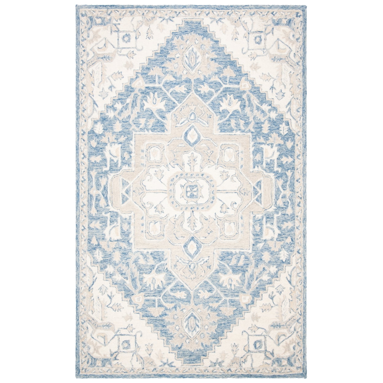 Handmade Blue and Ivory Wool 4' x 6' Tufted Area Rug