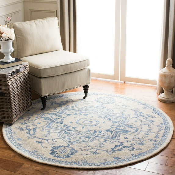 Safavieh Micro-Loop Braylon Floral Area Rug, Ivory/Blue, 5' x 5' Round
