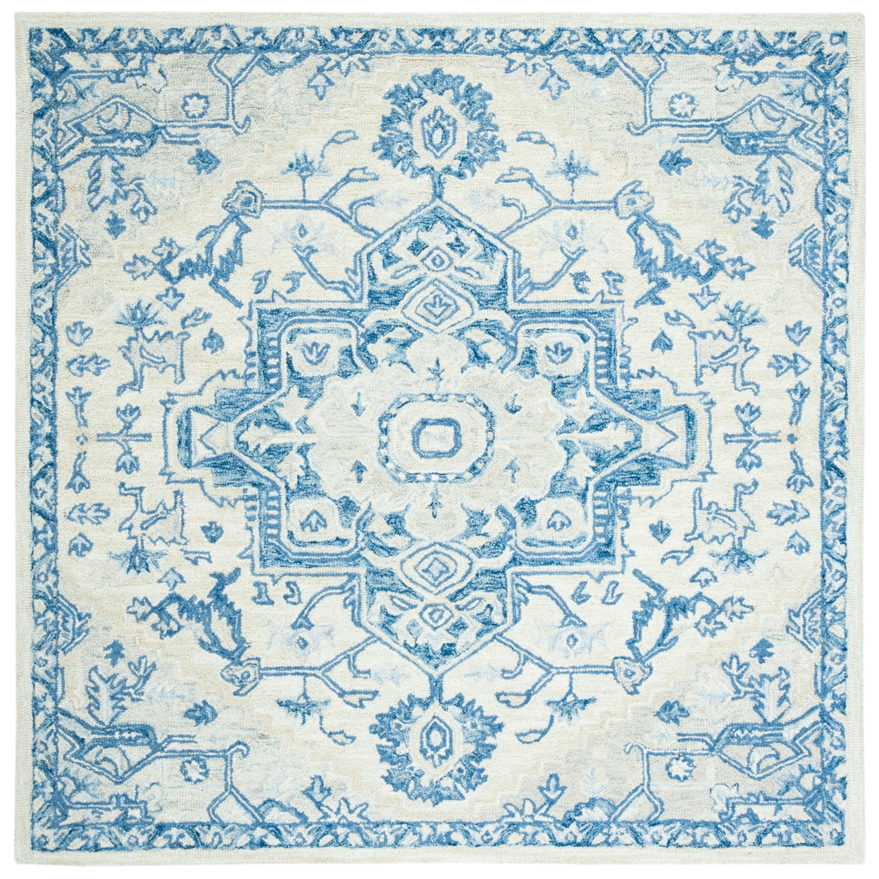 Handmade Tufted Blue/Ivory Wool Square Area Rug, 5' x 5'