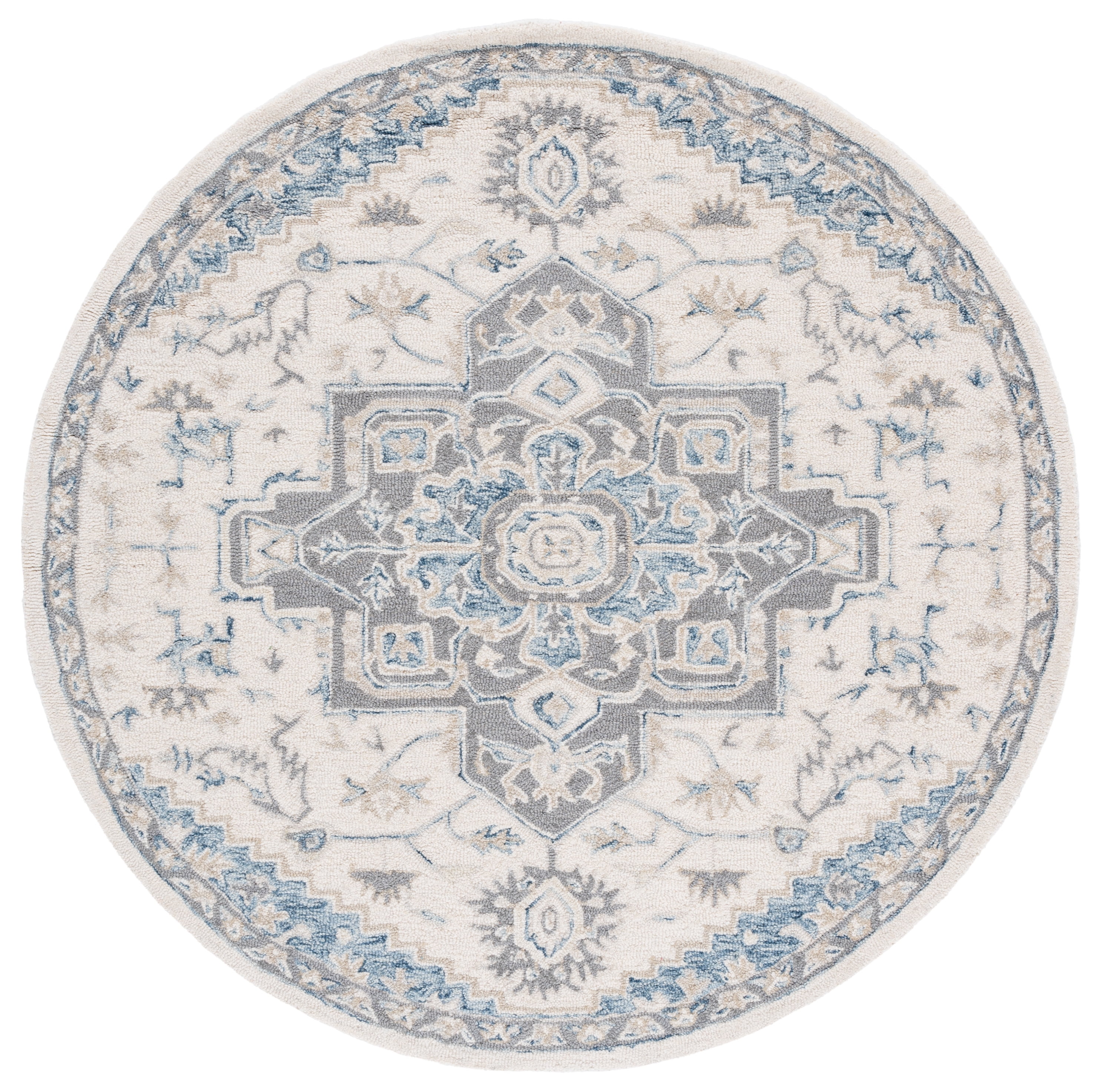 Safavieh Micro-Loop Braylon Floral Area Rug, Ivory/Navy, 5' x 5' Round
