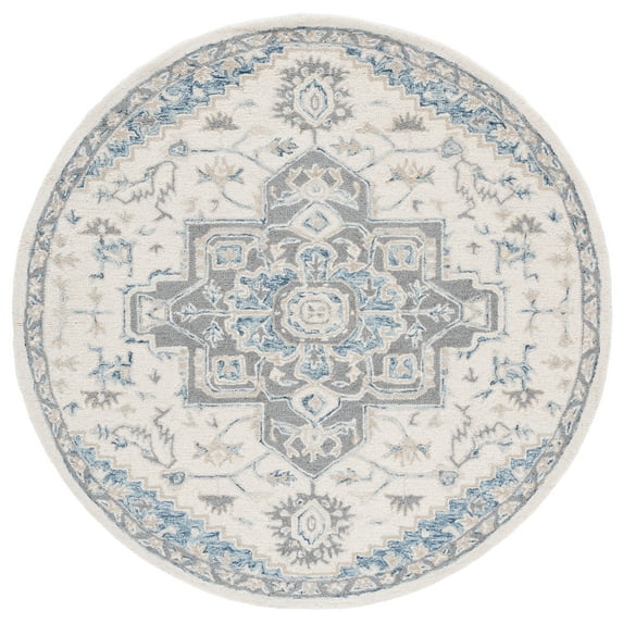 SAFAVIEH Micro-Loop Braylon Floral Area Rug, Ivory/Navy, 5' x 5' Round