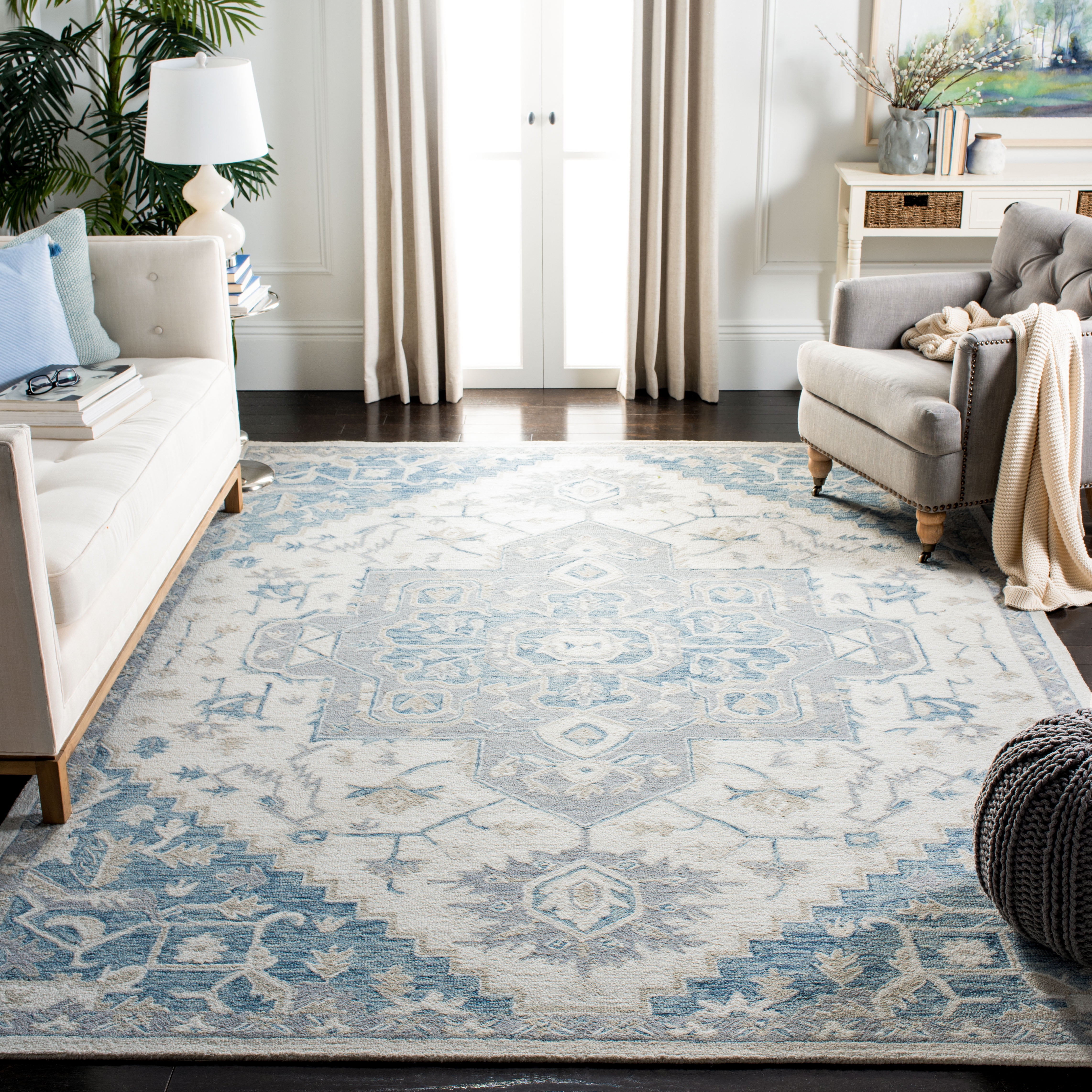Safavieh Micro-Loop Braylon Floral Area Rug, Ivory/Navy, 8' x 10'