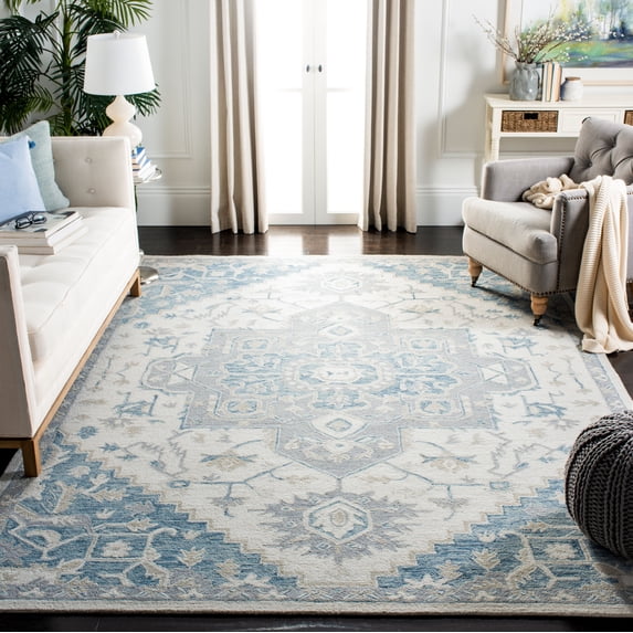 Safavieh Micro-Loop Braylon Floral Area Rug, Ivory/Navy, 9' x 12'