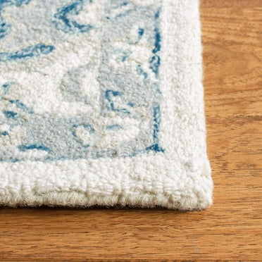 SAFAVIEH Micro-Loop Braylon Traditional Floral Wool Runner Rug, Ivory/Navy, 2'3" x 7'