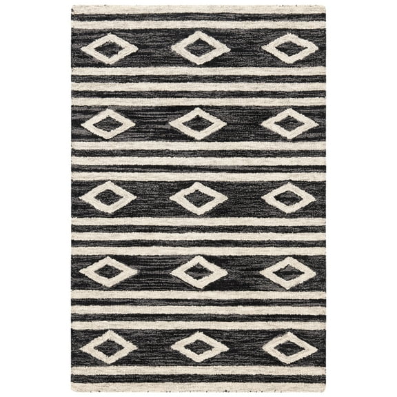 SAFAVIEH Micro-Loop Briony Diamond Striped Wool Area Rug, Charcoal/Ivory, 2' x 3'