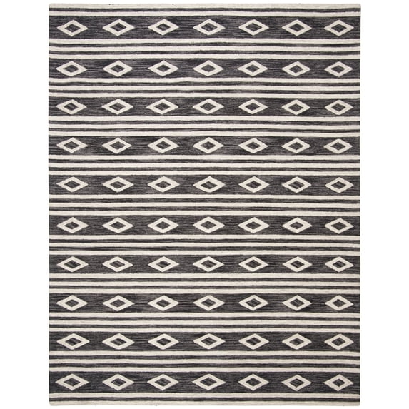 SAFAVIEH Micro-Loop Briony Diamond Striped Wool Area Rug, Charcoal/Ivory, 3' x 5'