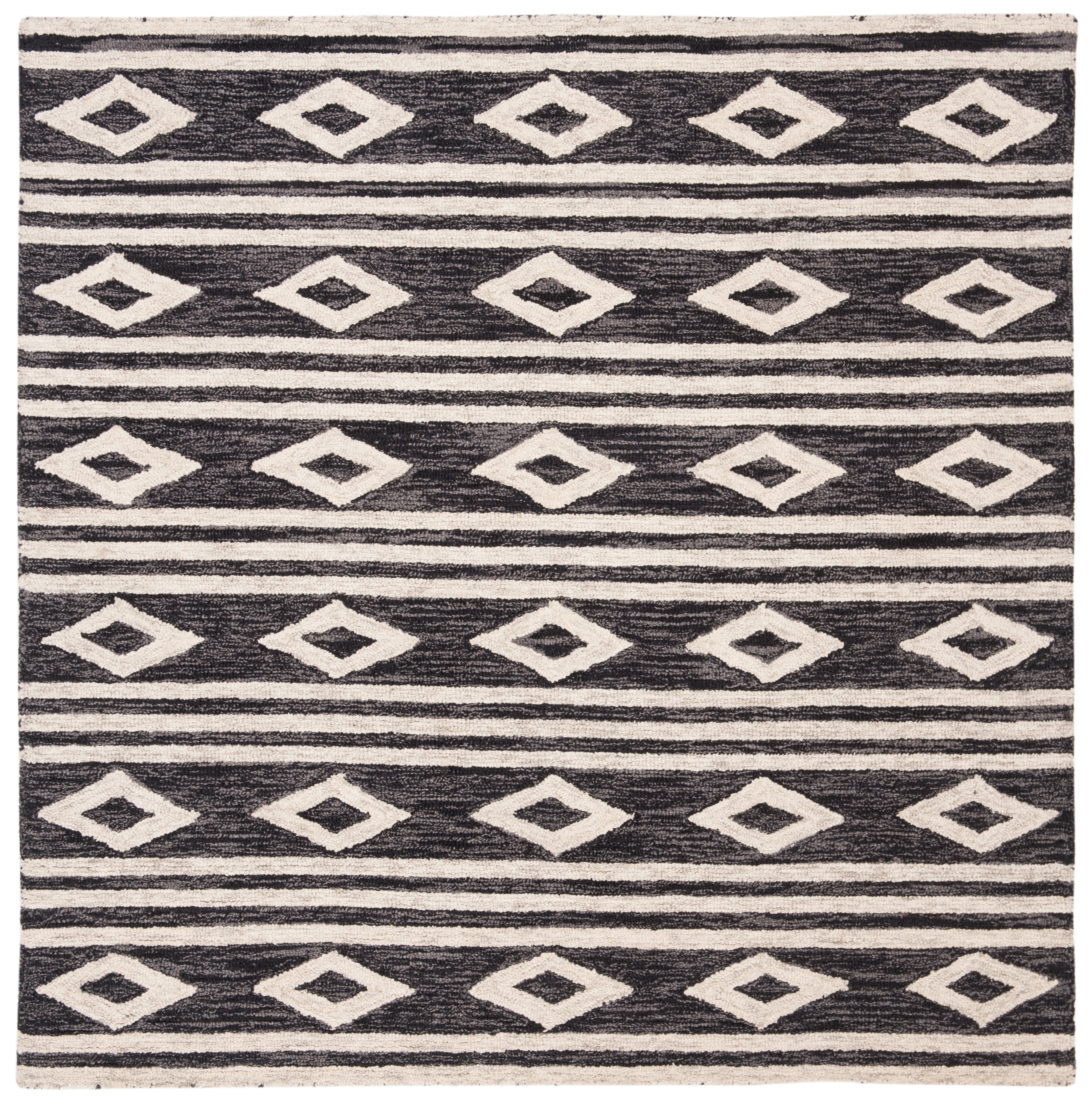 Ivory and Charcoal Hand-Tufted Wool 5' x 5' Square Rug