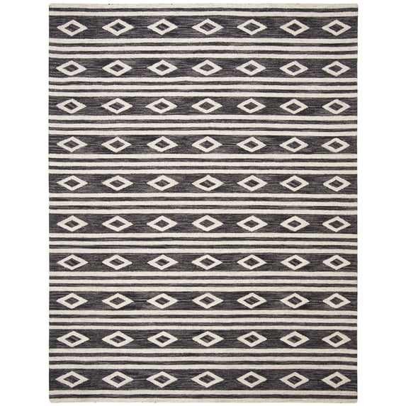 SAFAVIEH Micro-Loop Briony Diamond Striped Wool Area Rug, Charcoal/Ivory, 8' x 10'