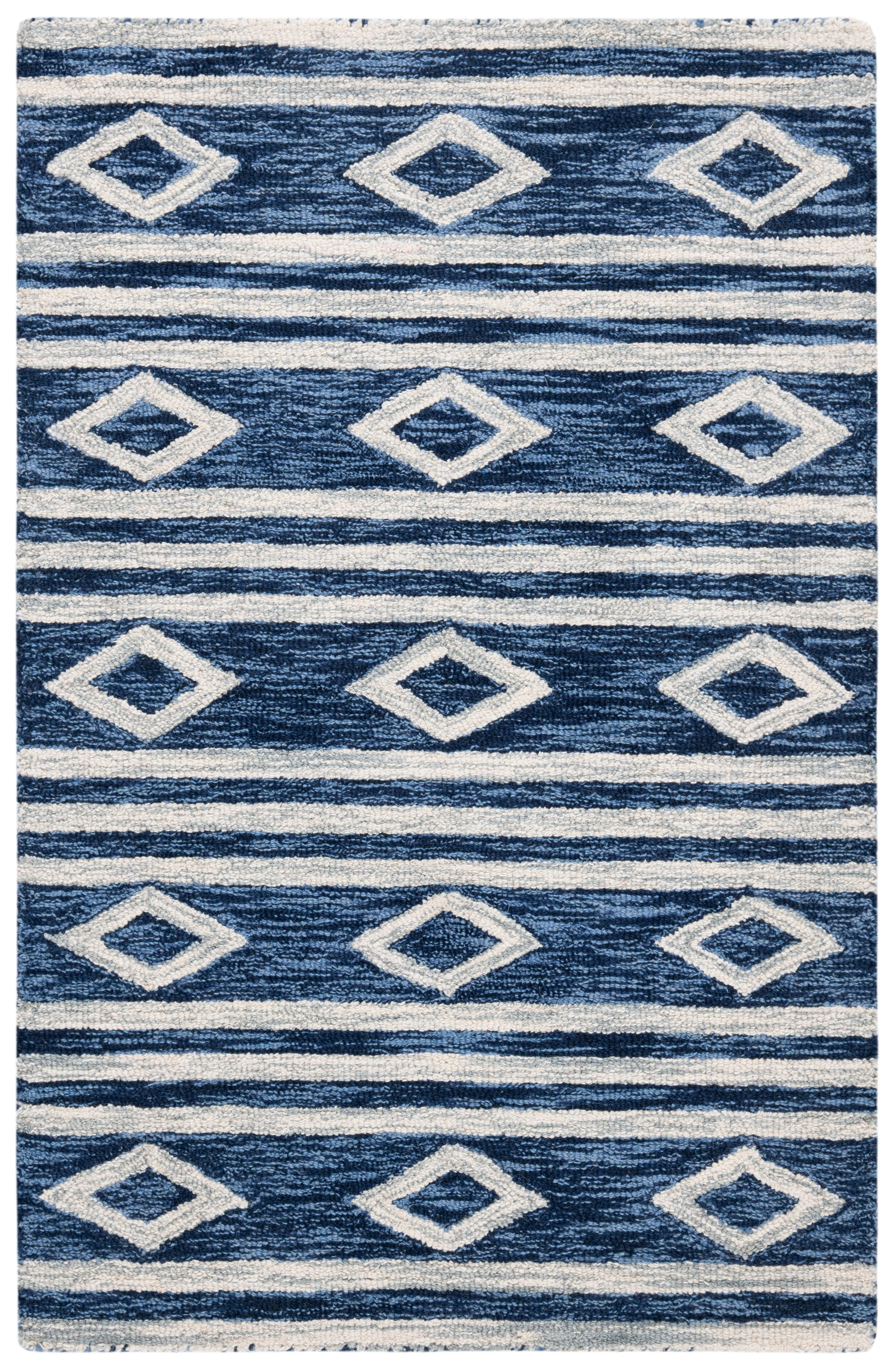 Navy and Ivory Hand-Tufted Wool Area Rug 2'6" x 4'