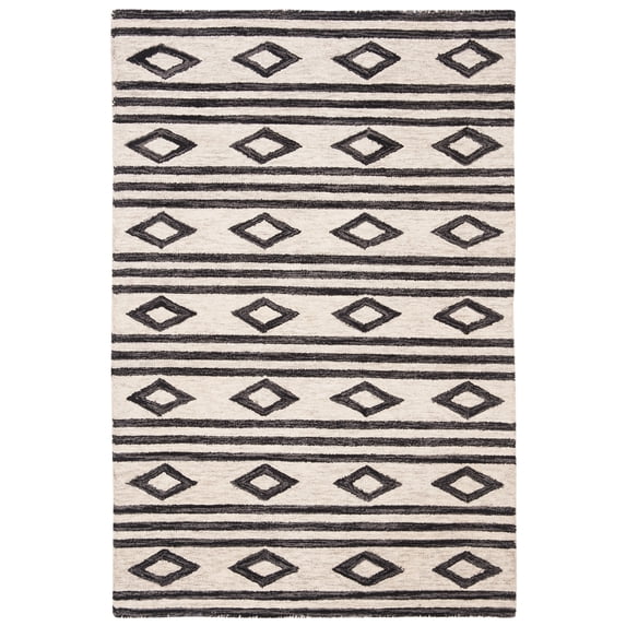 SAFAVIEH Micro-Loop Briony Geometric Striped Wool Area Rug, Ivory/Charcoal, 3' x 5'