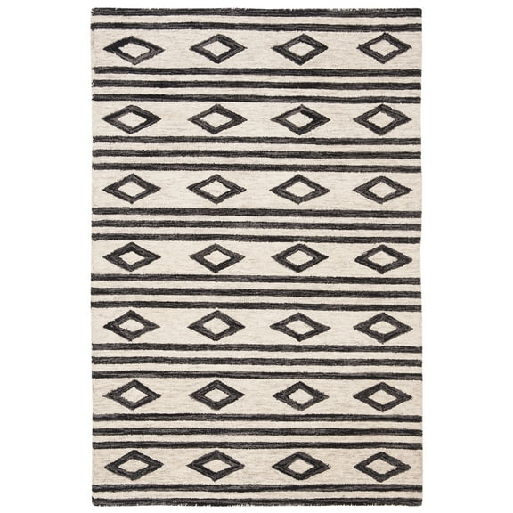 SAFAVIEH Micro-Loop Briony Geometric Wool Area Rug, Ivory/Charcoal, 2'6" x 4'