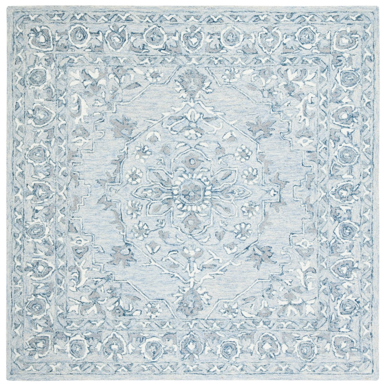 Ivory Tufted Handmade Reversible Wool Square Rug