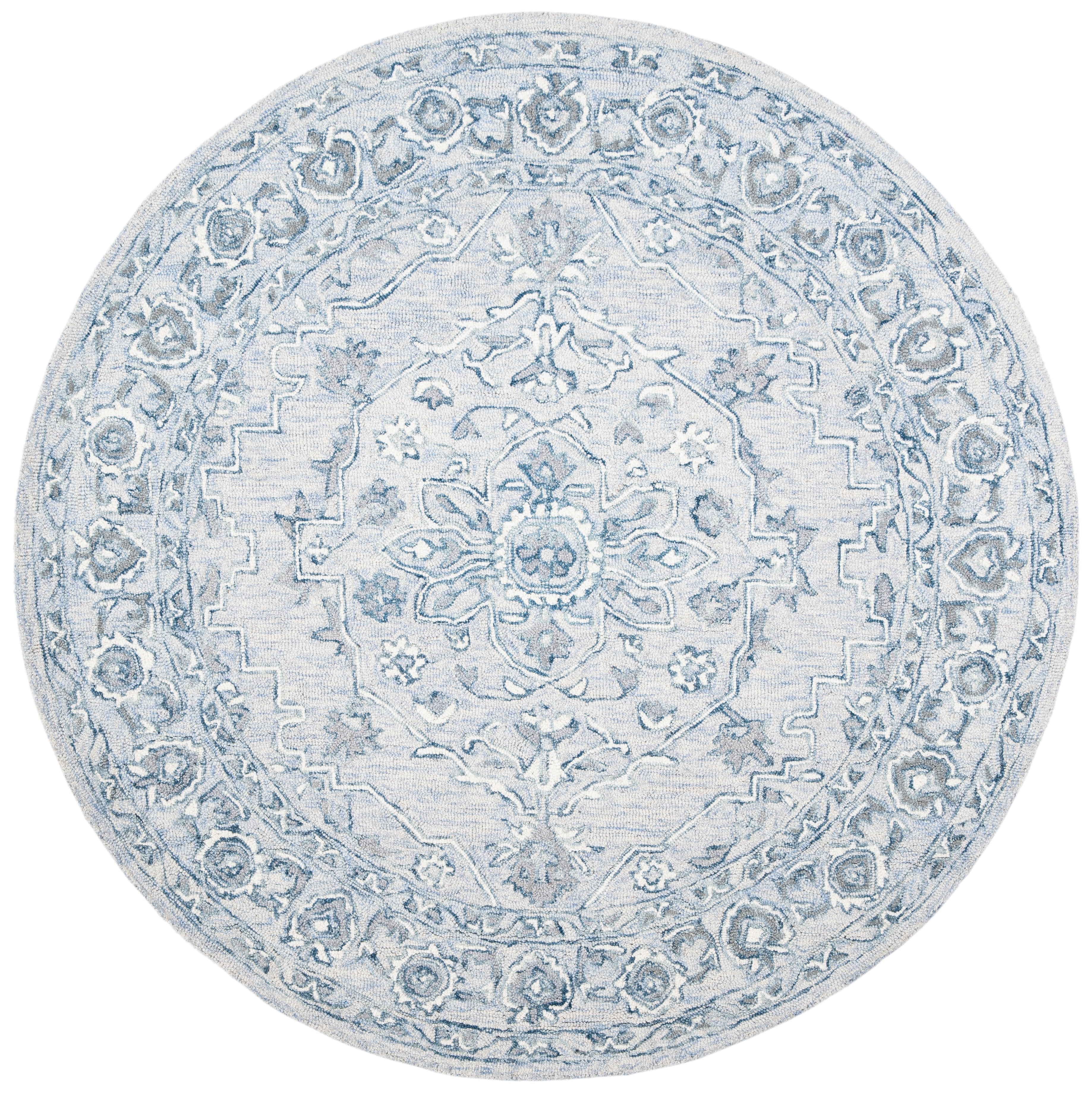 Round Loop Rug SAFAVIEH Micro-Loop Britton Oriental Area Rug, Light Blue/Ivory, 7' x 7 ...