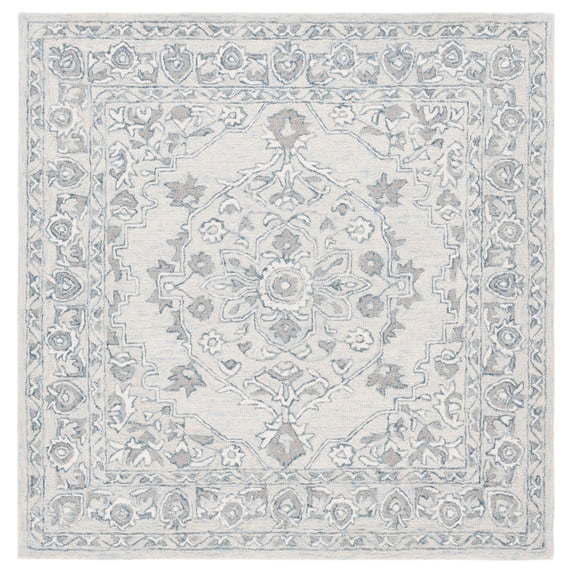 SAFAVIEH Micro-Loop Britton Oriental Area Rug, Light Blue/Ivory, 7' x 7' Square