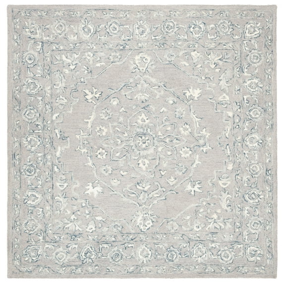 SAFAVIEH Micro-Loop Britton Oriental Area Rug, Light Grey/Ivory, 3' x 3' Square