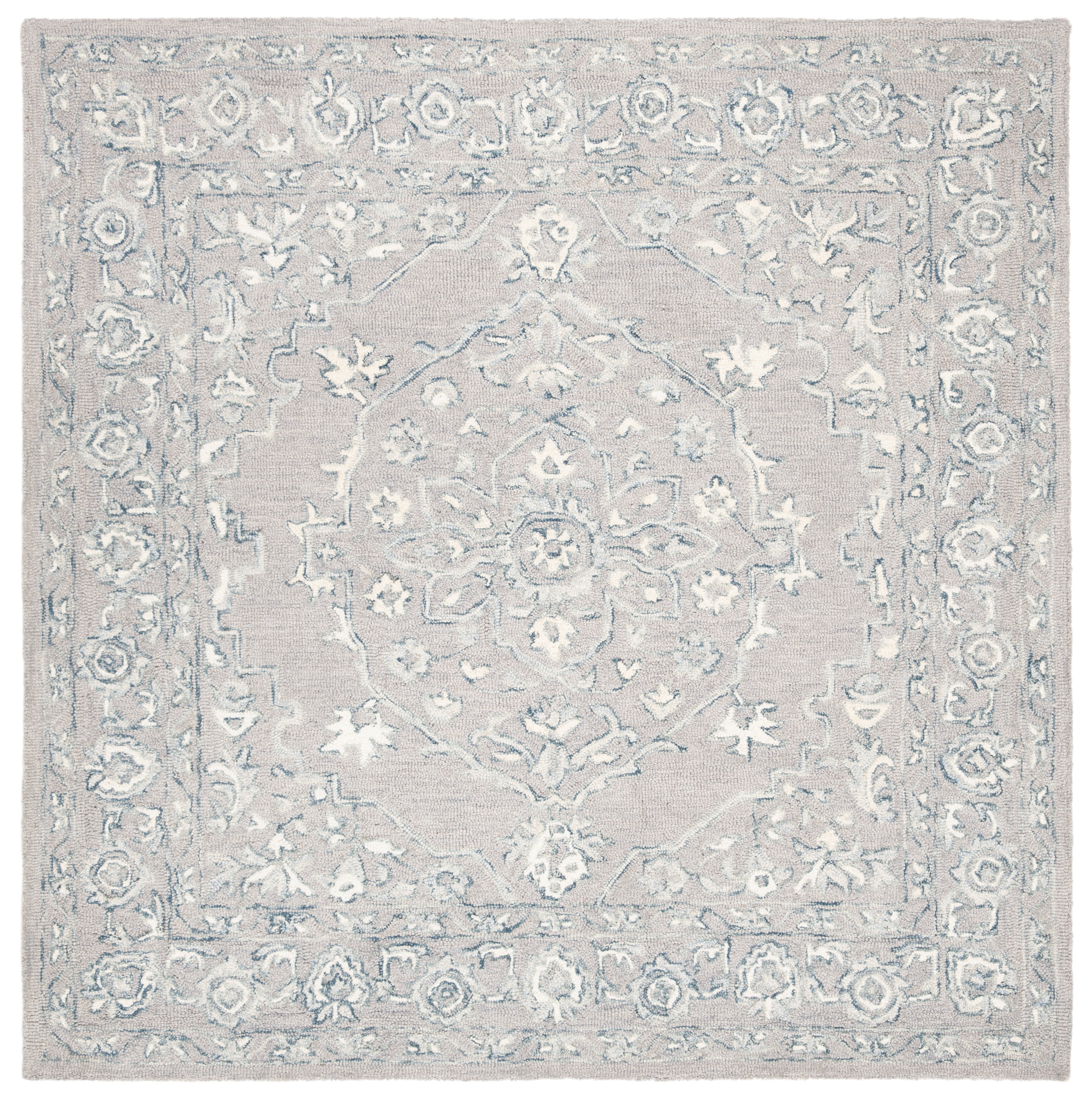 SAFAVIEH Micro-Loop Britton Oriental Area Rug, Light Grey/Ivory, 7' x 7' Square